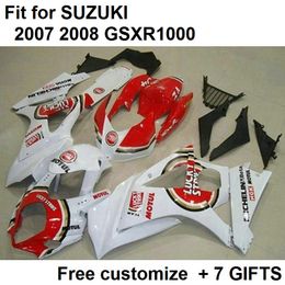 Free custom fairing kit for Suzuki GSXR1000 07 08 white red fairings set GSXR1000 2007 2008 CD99