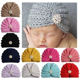 Europe Fashion Baby Girls Knitted Hat Faux Pearls Beads Child Headwear Toddler Kids Warm Beanies Turban Hats Children Hats 12 Colors