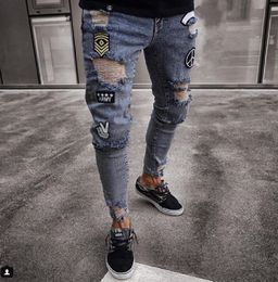 Men Stylish Ripped jeans Biker Slim Straight Frayed Denim Trousers Fashion skinny pants