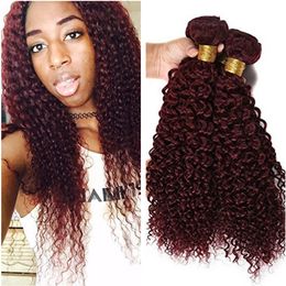 Kinky Curly Virgin Brazilian Burgundy Human Hair Weave Bundles 4Pcs Lot #99J Wine Red Virgin Human Hair Extensions Double Wefted