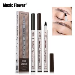 Music Flower Liquid Eyebrow Pen Music Flower 4 heads Eyebrow Enhancer 3 Colours Double Head Eyebrow Enhancer Waterproof DHL Free Shipping