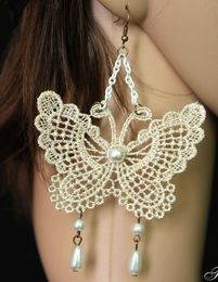 Hot Style European and American vintage court style earrings long lace pearl butterfly earrings fashion classic delicate elegance