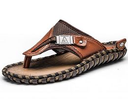 Genuine Leather Men Slippers Beach Shoes Men Flip Flops 2018 Summer Flat Heels Male Slides Luxury Plus Size 48