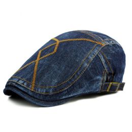 Jeans Flat Cap Men Spring Autumn Fall Winter Ivy Caps Male Elastic Back Beret Cabbie Driver Hat Boina