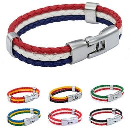 2018 Russia World Cup Flag Colors Leather Bracelet Men's Women Rope Braided Bracelets Jewelry For Men 8" 20cm