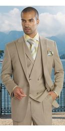 Custom Design Groom Tuxedos Peaked Lapel One Button Khaki Men's Business Suit Men Party Groomsmen Suits(Jacket+Pants+Tie+Vest)NO;276