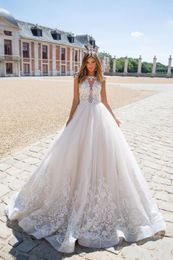 A-Line Wedding Dresses Sheer Dresses Sexy Backless Illusion Sequins Appliques Cap Sleeves Sweep Train Bridal Gowns Custom Made232h