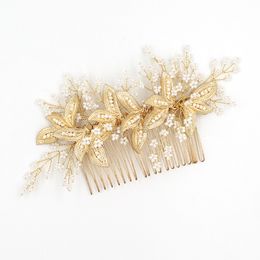 Hair Accessories Bridal Hair Comb With Pearls Gold Leaves Women Hair Jewelry Bridal Jewelry Wedding Headpieces BW-HP828