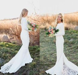 High Quality Bohemian Mermaid Long Sleeves Wedding Dress White Lace Formal Bride Bridal Gown Plus Size Custom Made