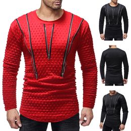 designer mens t shirts 2019 long sleeve zipper Mens Dress Shirts High Quality Fashion Casual Mens Bottoming shirts solid Colour clothes