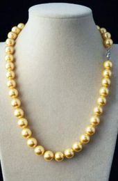 100% 10pcs/ lot Genuine Beautiful 10MM Gold Yellow Sea Shell Pearl Necklace 18''