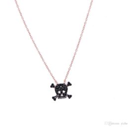 factory wholesale drop shipping stock pave black cubic zirconia rose gold 925 sterling silver ladies women skull necklace