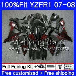 Injection Body For YAMAHA YZF R 1 YZF 1000 YZFR1 07 08 227HM.18 YZF R1 07 08 YZF1000 YZF-1000 YZF-R1 Red flames new 2007 2008 Fairing Kit