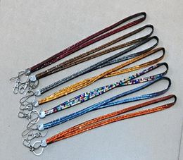 Free shipping DHL all 39pcs Colours for choose New Bling Rainbow Rhinestone Lanyard Crystal neck strap Diamond Long Lanyard with Keychain