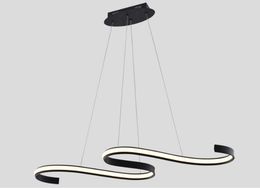 Modern Minimalist Led Pendant Light Wave Droplights Black Island Lighting Fixture 45W Indoor Chandeliers for Dining room Living room Kitchen