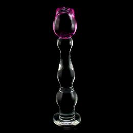 DOMI 21*3cm Ice and Fire Series Rose Flower Design Glass Women Dildo Adult Butt Anal Plug Sex Toys Y18110106