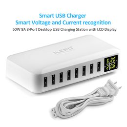 8-Ports USB Charger Charging Station For Multiple Device With LCD Display Desktop Smart Charger For Laptops Tablets Phones