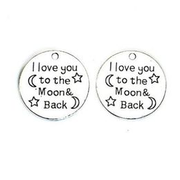 Free Shipping 100pcs/lot Ancient Silver Plated I Love You to the Moon and Back Charms Pendants for Jewelry Making Findings 25mm