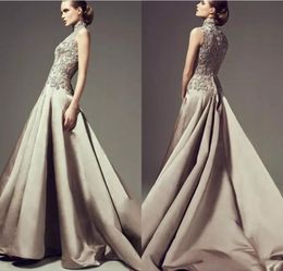 Ashi Studio 2020 Evening Dresses Beaded Lace Appliqued Long Prom Gowns Floor Length High Neck Saudi Arab Formal Party Dress