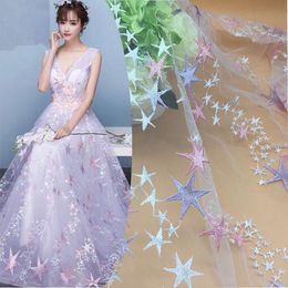 Lace Mesh Cloth Stars Macarons Embroidered Cloth Women's Dress Polyester Fabric