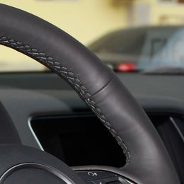 Yuji-Hong Artificial Leather Car Steering Wheel Covers Case for Mitsubishi Pajero Hand-stitched Cover Black251L