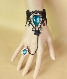 hot new The elegant girl wears the black sexy lace crystal peacock blue girl bracelet band ring, which is fashionable and elegant