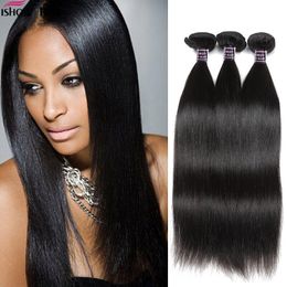 -Ishow Human Hire Weave Bündel 10A Brasilianisches Straight Hair 3bundle-Angebote Remy 8-28 Zoll Haarverlängerungen für Frauen Mädchen Alle Altersgruppen Natürliche Farbe