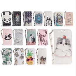 3D Cute Flower Dog Panda Wallet flip PU Leather Covers Cases with Strap for iphone X XS Max XR 8 7 6 6S Plus Samsung S8 S9 Plus Note 8 9