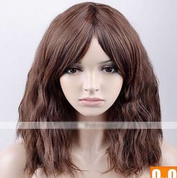 D14 Synthetic Brown Women Lady Medium Curly Hair Wig Natural Full Wig Cospaly