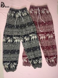 Folk Elephant Thailand Elastic Drawstring Waistband Straight Wide Leg Bloomers Pants Tracksuit Trouser Pantalon Deporte Ioga