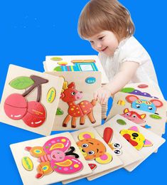 28 Styles Learning Education Wooden Toys Cards 3d Puzzle kids Gift Brain Jigsaw Cartoon Animal Wooden Puzzles Toy Children Educativos