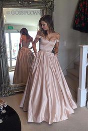 Best Selling Prom Dresses With Pocket Off Shoulder Beading Backless Floor Length Blush Evening Party Gowns Vestidos De Novia Cheap