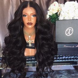 Middle part Body Wave Synthetic Lace Front Wigs High Quality black Colour Wigs 30 Inch Glueless 180% Density Wigs For Black Women