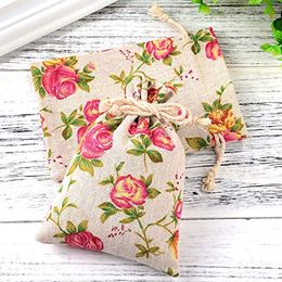 30 Pack Rose Drawstring Bags Burlap Flower Pouch Bags Gift Bags Jewellery Pouches for DIY Craft Wedding Party, 3.9 by 5.3 inches