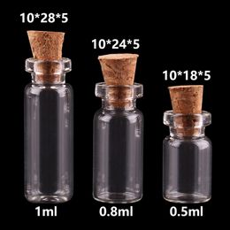 0.5ml 0.8ml 1ml Mini Glass Bottles with Cork Stopper Empty Spice Bottles Jars Gift Crafts Vials 300pcs