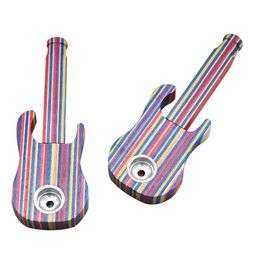 Wood Guitar Shaped Smoking Pipes with Metal Bowl Tobacco Pipe Metal Pipes VS Silicone Pipes