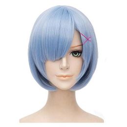 Girls Ram Rem Short Blue Pink Anime Short Hairs Cosplay Party Halloween Wig