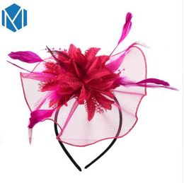 M MISM Women Elegant Fascinator Hair Clips Hollow Flower Feather Beads Hair Bands Yarn Cocktail Party Wedding Hair Accessories