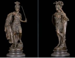 free Art Deco Sculpture Ancient Roman Warrior Hold Sword & Shield Bronze Statue fast