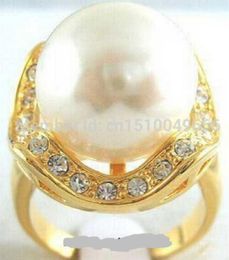 FREE SHIP >>>>> White South Sea Shell Pearl Yellow Crystal Ring size: 7.8.9