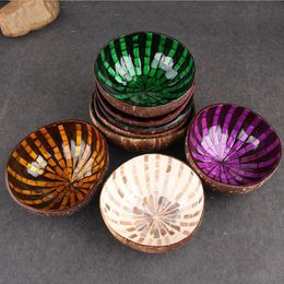 Wholesale Vietnamese natural coconut shell bowl Decorative Wooden Storage Bowl hand-painted Colourful ornament candy bowl free shipping