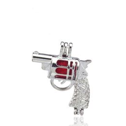 10pcs/lot Silver Alloy Handgun Gun Oysters Beads Cage Locket Pendant Aromatherapy Perfume Essential Oils Diffuser
