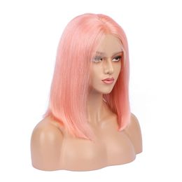 #Rose Gold Human Hair Wigs Full Lace Wigs Rose Gold Virgin Malaysian Hair Wigs Front Glueless Wig Silky Straight Hair Wig