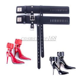 Bondage Lockable Leather Ankle Belts Restraint cuffs Fixed to High Heel Shoes Straps New #R32