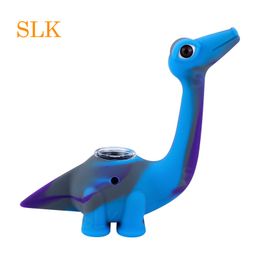 Dinosaur dab rigs cool smoking pipes collapsible silicone water bubbler water bongs with wax down stem glass bowl piece free ship