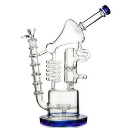 12 Inch Glass Bong Recycler Hookah Blue Green Heady Water Pipes 14mm Female Joint Matrix Big Bongs Sidecar Oil Dab Rigs WP558
