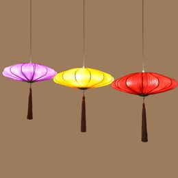 Chinese Style Tassels Dining Room Pendant Lights Fabric Solid Lantern Restaurant Pendant Lighting Fixtures Study Room Lamp