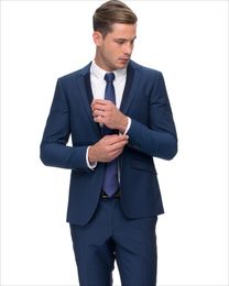 Custom Made Slim Fit Men Navy Blue Suits for Wedding Tuxedos Peaked Lapel Groom Suits Bridegroom Prom Wear(Jacket+Pants)Terno Masculino
