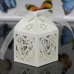 laser cuts paper UK - 30 Colors Wedding Favor Holders Candy Chocolate Bags Laser Cut Paper With Ribbons Wedding Gift Boxes BW-C010