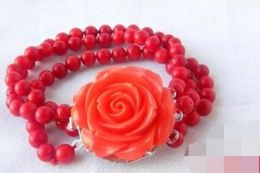 Free Shipping>>>3Strands 6MM Round Coral Bracelet